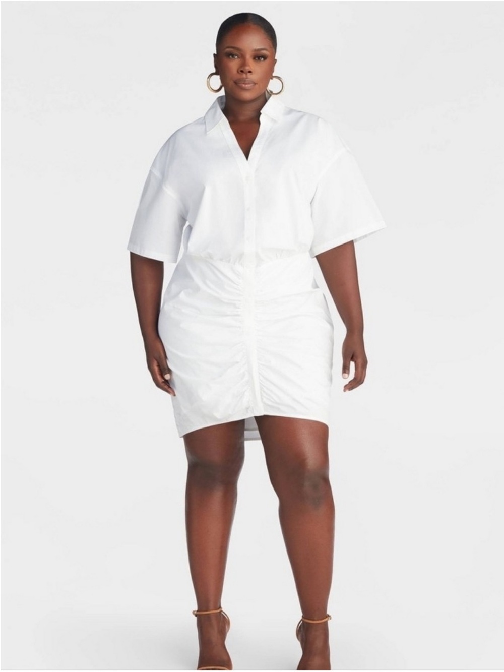KBB by KAHLANA Women’s White Ruched Shirt Dress- X Large NWT